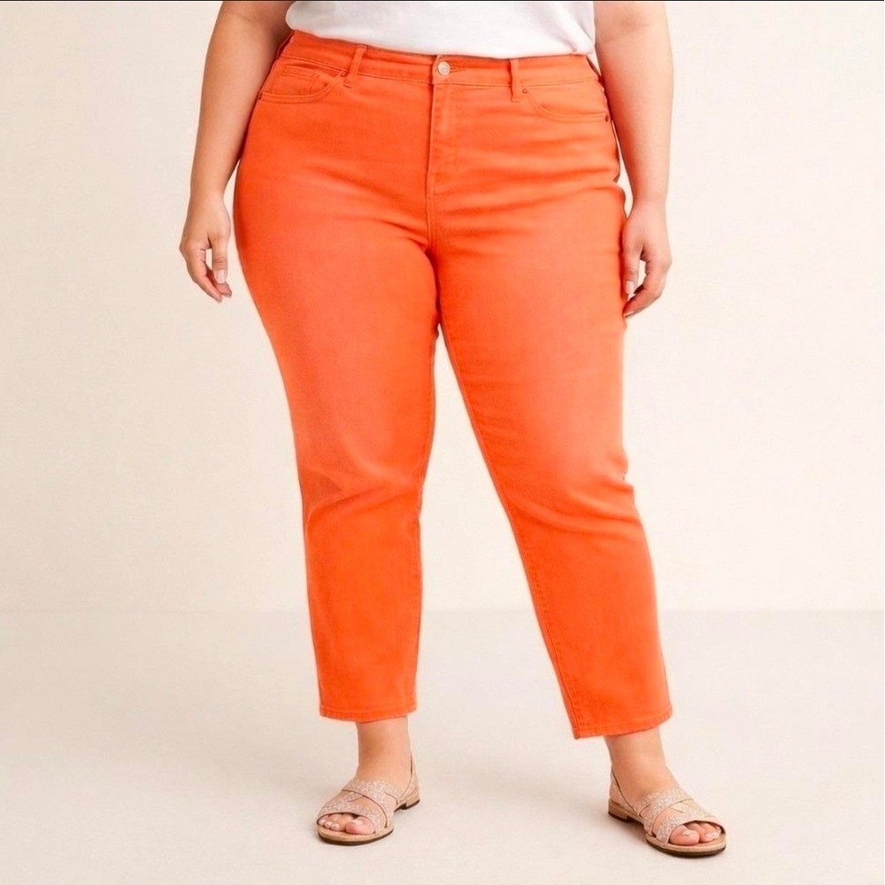 Arizona Jean Co Womens Size 21 Orange Slim Straight High Rise Jeans NWT